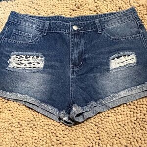 Trendy Distressed Blue Denim Women's Shorts